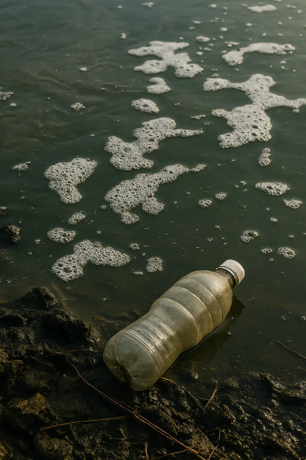 contaminación del agua botella de plástico